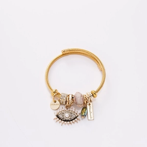Bracelet spirale doré en acier inoxydable avec oeil protecteur, perles et cristaux
