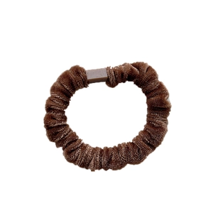 Brown velvet scrunchie with a stylish square buckle for ponytail styling and hair accessory