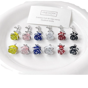 Set of 12 colorful rose flower pendants in metal and enamel for DIY jewelry making