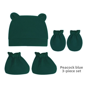 Ensemble nouveau-né bleu paon avec bonnet en tricot, moufles et chaussons