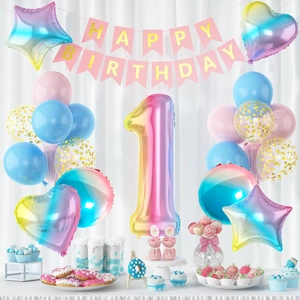 Grand Ballon Chiffre Dégradé Aluminium Cœur Étoile Ballons Latex Bannière Happy Birthday Décoration Fête Arc En Ciel