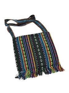 Bohemian embroidered crossbody bag with colorful tassels and ethnic woven patterns
