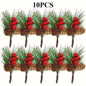Artificial Christmas Pine Picks With Red Berries And Natural Pine Cones For Holiday Tree Ornaments DIY Wreath Decor