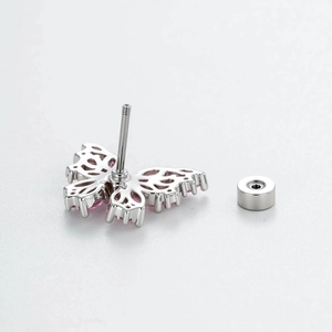 Exquisite silver butterfly cartilage stud with pink pavé crystals and secure screw back
