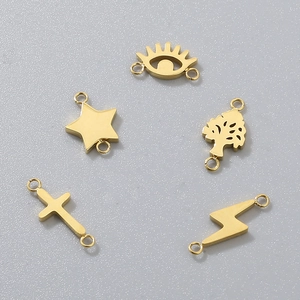Golden stainless steel DIY charms set featuring eye, star, tree, cross and lightning shapes