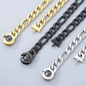 Titanium steel curb link necklaces with crystal buckle in gold black and silver finishes