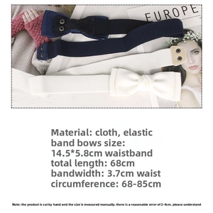 Size chart showing 68cm length elastic bow belt for women's waist sizes 68-85cm