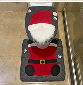 Detail of Christmas gnome toilet seat cover and floor mat with 3D plush beard
