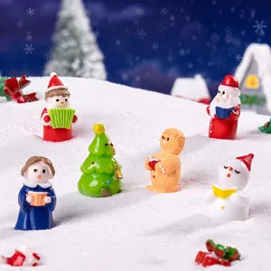 Miniature Christmas resin figurines set including Santa, snowman and trees for DIY decor