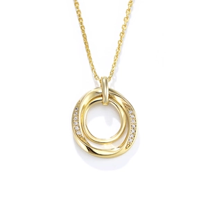 Elegant gold S925 sterling silver interlocking double circle necklace with CZ stones