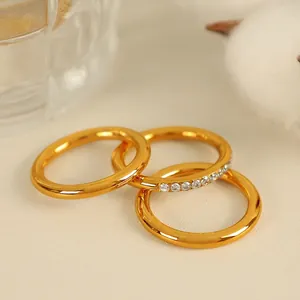 Vintage Stainless Steel Stacked Rings For Women Gold Plated Rhinestone Layered Finger Ring Fashion Jewelry Accessory