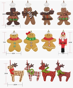 Detailed assortment of gingerbread man, nutcracker, and plaid reindeer Christmas ornaments