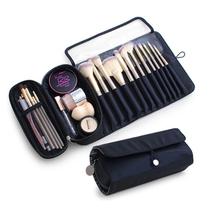Portable Makeup Brush Organizer Bag Roll Up Foldable Waterproof Nylon Travel Cosmetic Tools Storage Pouch
