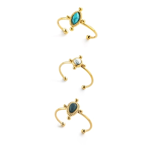 18K gold stainless steel rings set with natural green turquoise and marble insets
