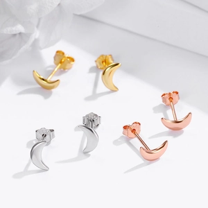 S925 sterling silver mini crescent moon stud earrings in gold, silver and rose gold
