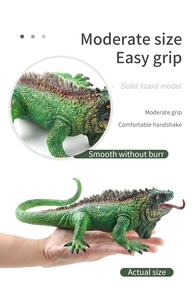 Macro detail of a green solid lizard model with red tongue and spiky back texture