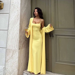 Robe Bodycon En Tricot À Bretelles Et Cardigan À Manches Longues Couleur Unie Sexy Coupe Ajustée Pour Femmes