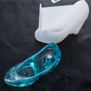 DIY high heel silicone mold with blue glitter resin shoe and bow decoration details