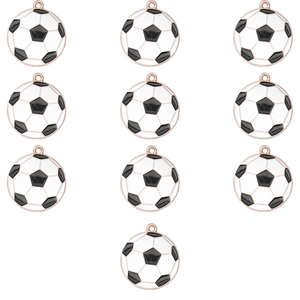 Set of 10 soccer ball charms with rose gold metal frames for DIY jewelry making