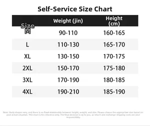 Size chart for vintage leather jacket ranging from size M to 4XL with height and weight guide