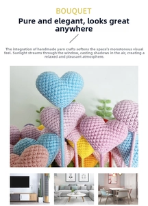 Detail of handmade crochet heart bouquet in colorful macaron yarn for home decoration
