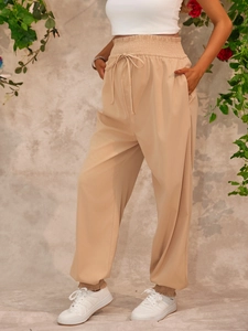 Pantalon de jogging décontracté kaki pour femme, taille haute et séchage rapide avec cordon