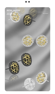 Macro shot of S925 sterling silver earrings showing woven mesh detail and silver-gold plating