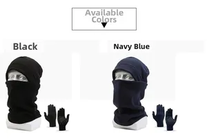 Winter thermal fleece neck gaiter and gloves set with anti-slip grip in black and navy