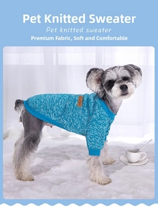 Blue pet knitted sweater with rib-knit cuffs and classic leather patch detail