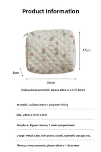 Dimensions détaillées pour trousse de maquillage matelassée ours de 24x17x8 cm