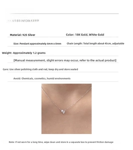 Detailed specs of 925 silver 18K gold necklace with adjustable 45cm chain and 6x8mm pendant