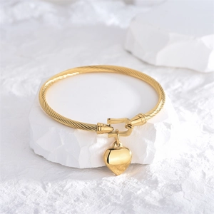 Bracelet Pendentif Cœur en Acier au Titane pour Femmes Boucle en Fer à Cheval Texture Câble Torsadé Jonc Bijoux Minimalistes