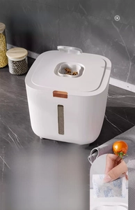 Detail of moisture-proof rice container featuring a visual window and spice box