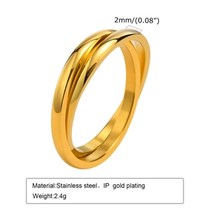 Detail view of 2mm gold plated stainless steel ring with weight and material specifications