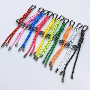 Colorful woven rope keychains with reflective stripes and metal carabiners in ten colors