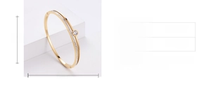 Size chart showing 61mm by 50mm inner diameter for gold hollow pave diamond bangle