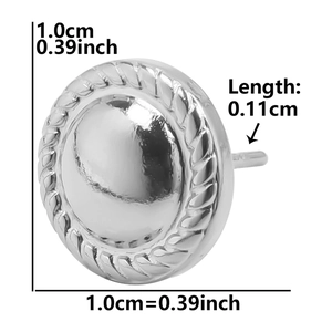 Macro detail of 1.0cm silver stainless steel stud earring with twisted rope border