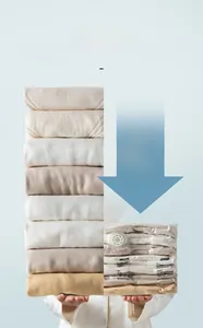 Visual comparison showing a 75 percent space saving after vacuum sealing bulky sweaters