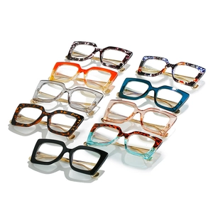 Stylish square blue light glasses in various colors with metallic gold temples