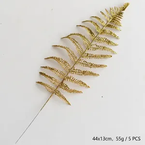 Golden glitter hollow fern leaves for Christmas tree decoration set of 5 pieces 44x13cm