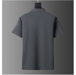 Macro detail of breathable charcoal grey ice silk knit fabric on men's polo shirt back