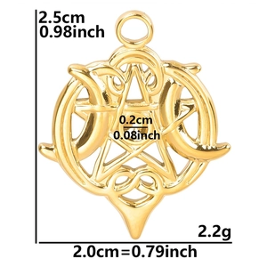 Detailed size chart for golden stainless steel celestial star and moon pendant