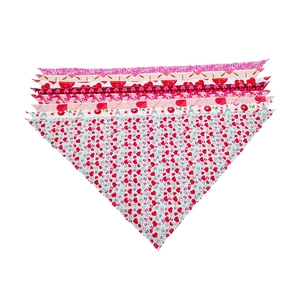 Set of Valentine's Day pet bandanas with heart and cherry patterns for dogs and cats
