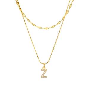 Double-layered gold stainless steel necklace with sparkling Z letter pendant and twisted chain