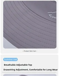 Détail du chapeau de soleil gris avec haut respirant et cordon de serrage réglable
