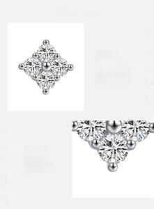 Macro detail of 925 sterling silver flower earring with D color VVS1 moissanite stones