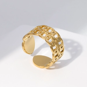 Stainless Steel Double Layer Hollow Chain Open Ring Adjustable Retro Minimalist Punk Jewelry For Women Men