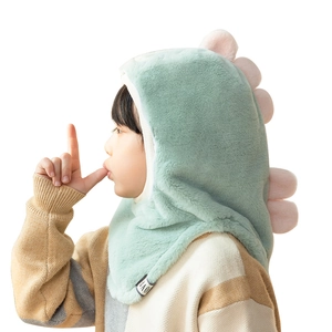 Green plush dinosaur hat for kids with integrated scarf and pink back ridges