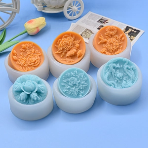 Silicone Mold For DIY Handmade Soap Candle Making 3D Relief Flower Dragon Phoenix Round Pattern Crafting Tool Gift