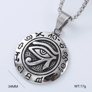 Macro shot of silver Viking Horus eye pendant necklace with 34mm diameter and 17g weight
